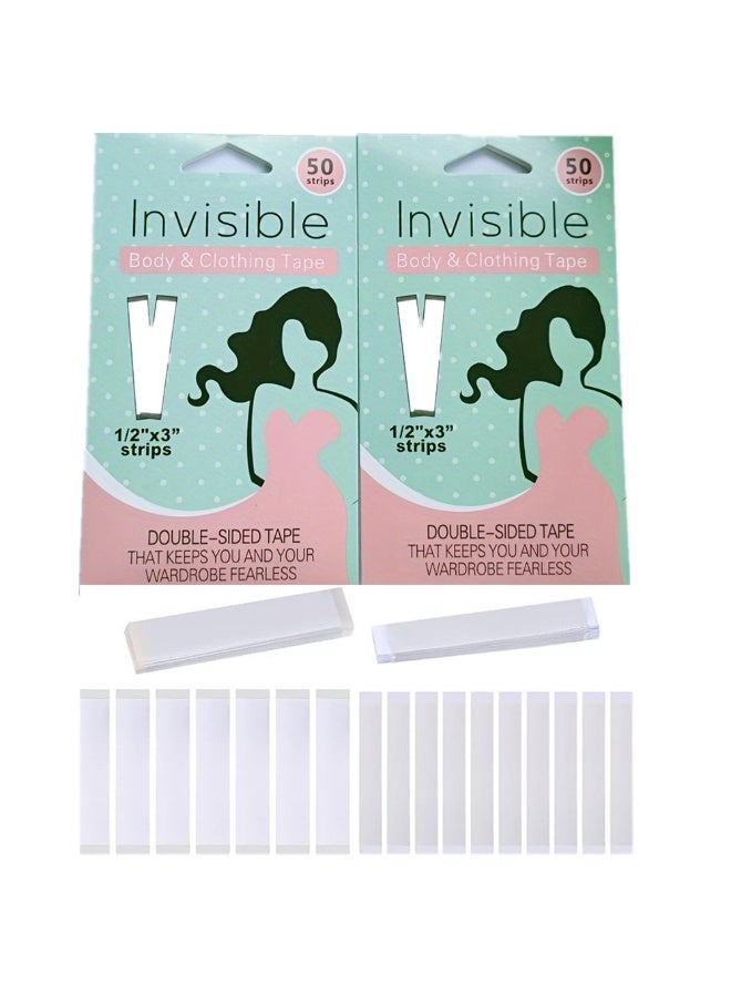 100PCS Double Sided Tape for Clothes Body Strength Tape Adhesive on Skin and Fabrics Clear Tape for All Skin Tones and Fabrics - Image 1